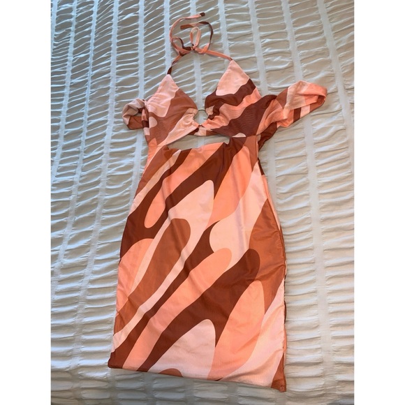 Princess Polly Size 2 BENNIE MINI DRESS BROWN PINK MULTI - Picture 3 of 7